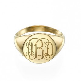 Signet Ring in Gold Plating with Engraved Monogram